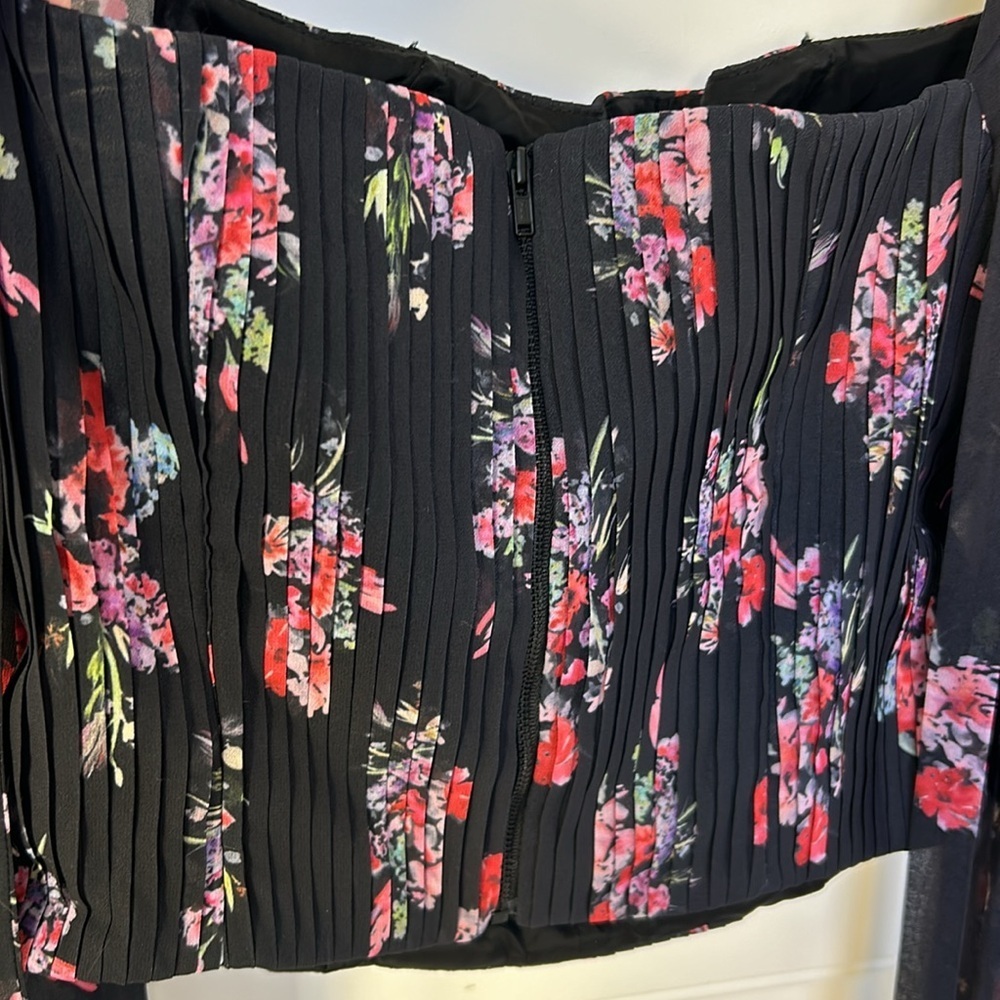 AMUR Beverly Top Sheer Long Sleeve Floral Black Corset Womens size Large - Picture 6 of 15